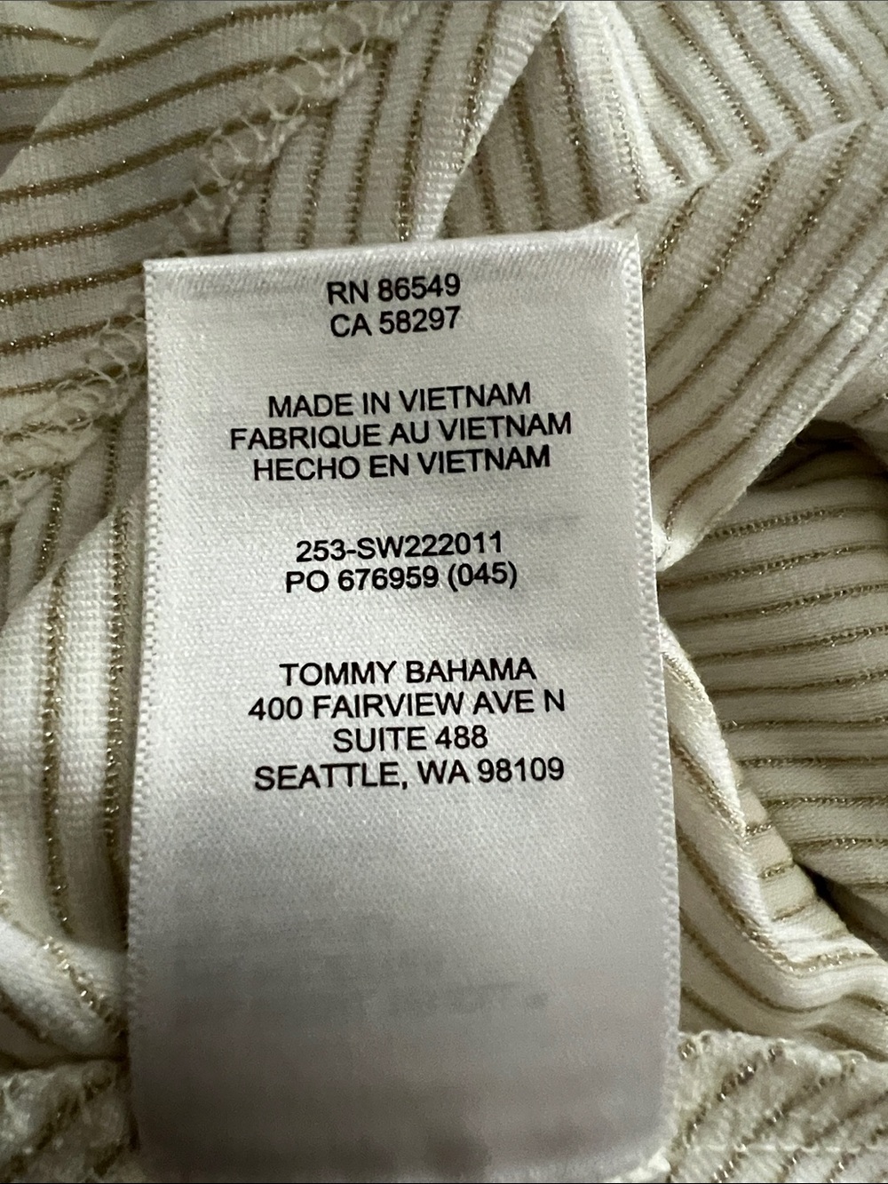 Tommy Bahama Cream and Ivory V-Neck Short Sleeve Top - Picture 8 of 9